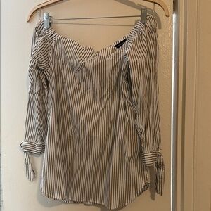 Elegant Navy and White Striped Blouse